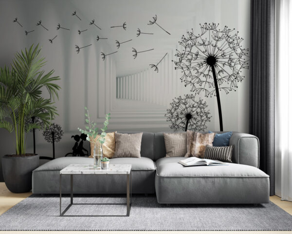 Meisje op de fiets in een kamer met paardenbloemen Meisje op de fiets in een kamer met paardenbloemen