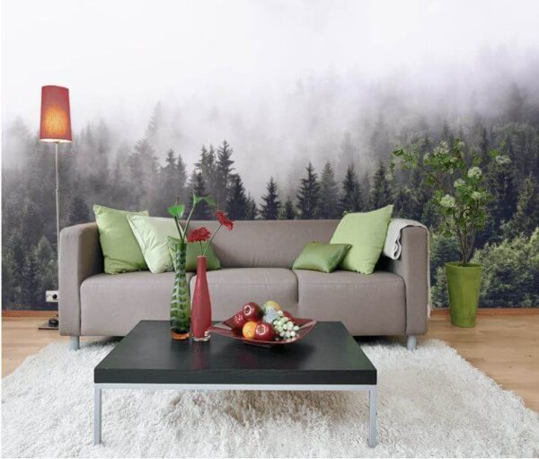 Bos van bomen met mist Bos van bomen met mist