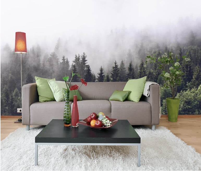 Bos van bomen met mist