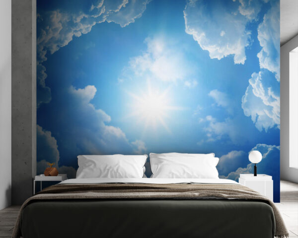 De zon die door de wolken schijnt Fotobehang De zon die door de wolken schijnt