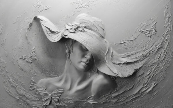 Sculptuur van een vrouw met hoed Sculptuur van een vrouw met hoed
