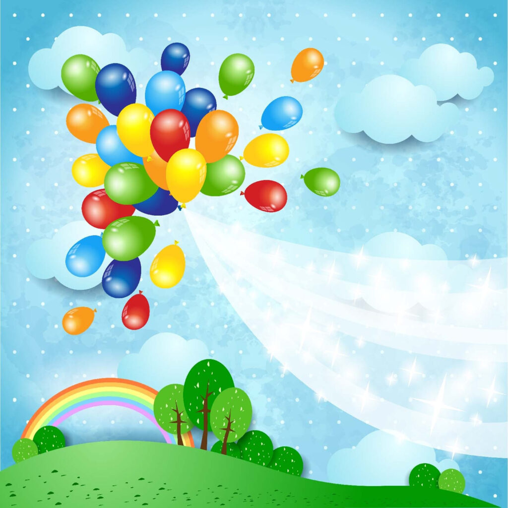 Kleurrijke ballonnen vliegen in de lucht Kleurrijke ballonnen vliegen in de lucht
