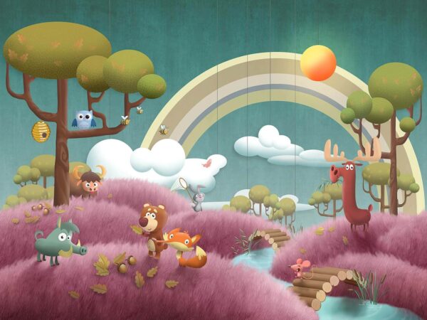 Tekenfilmscène met dieren en een rivier u62475p 600x450 - Tekenfilmscène met dieren en een rivier - tegory