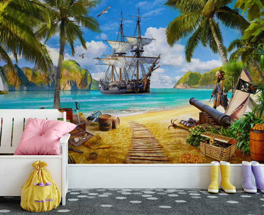 Piratenschip op een strand