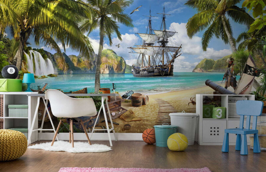 Piratenschip op een strand