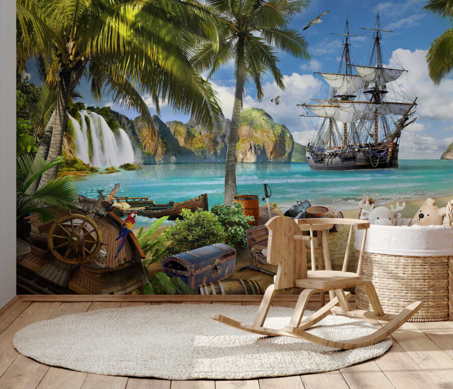 Piratenschip op een strand