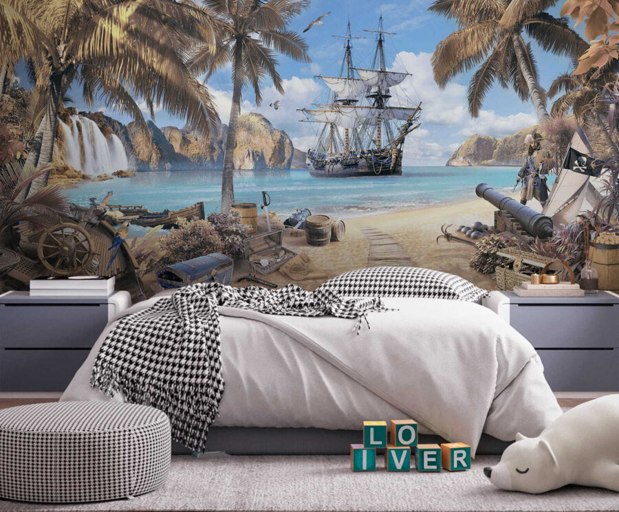 Piratenschip op een strand