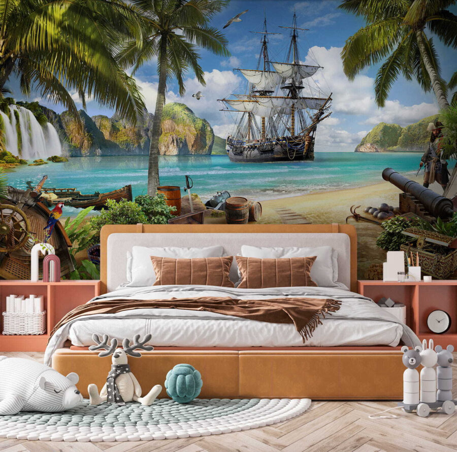Piratenschip op een strand