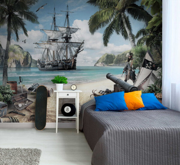Piratenschip op een strand Piratenschip op een strand