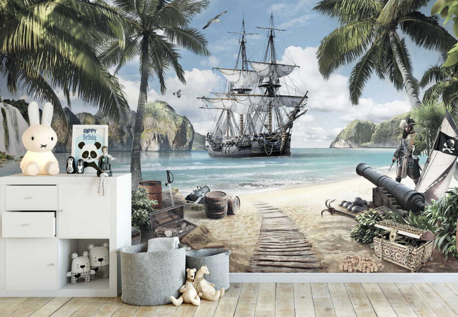 Piratenschip op een strand