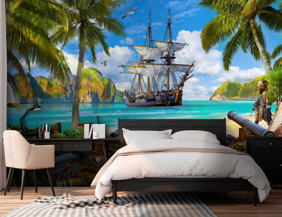 Piratenschip op een strand