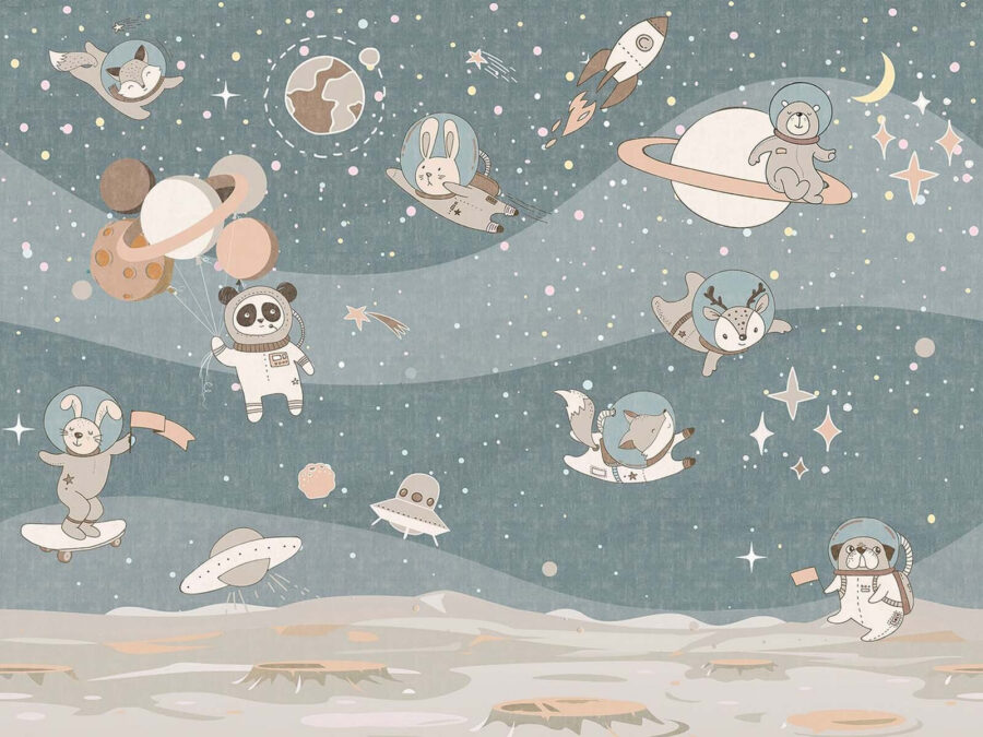 Cartoon ruimte scène met planeten en sterren