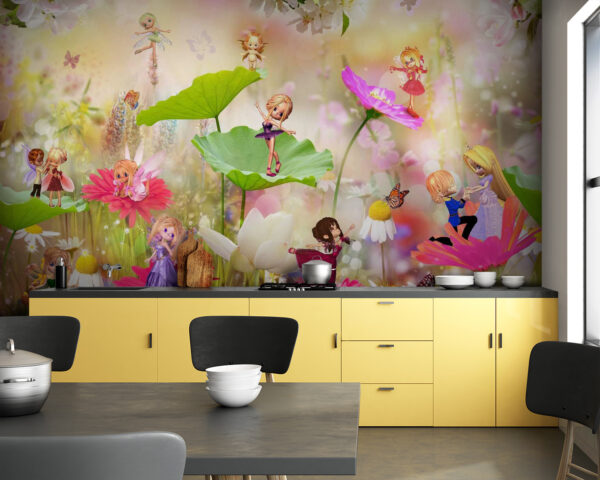 Groep van cartoon feeën op bloemen Groep van cartoon feeën op bloemen
