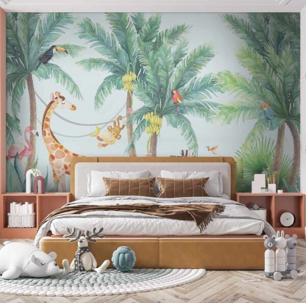 Giraffe en zebra in een jungle Giraffe en zebra in een jungle