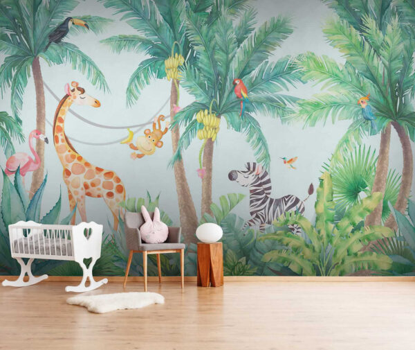 Giraffe en zebra in een jungle Giraffe en zebra in een jungle