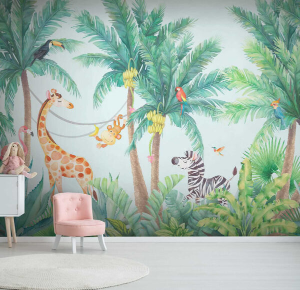 Giraffe en zebra in een jungle Giraffe en zebra in een jungle
