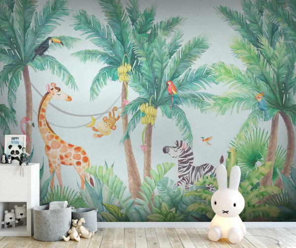 Giraffe en zebra in een jungle Giraffe en zebra in een jungle
