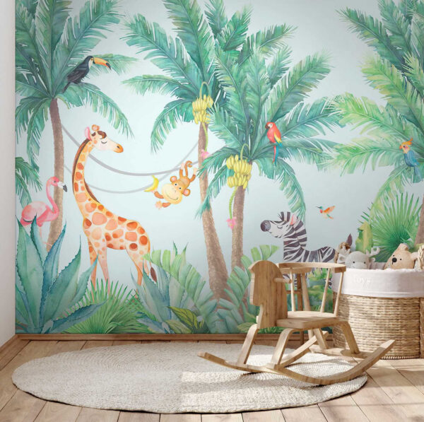 Giraffe en zebra in een jungle Giraffe en zebra in een jungle