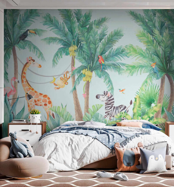 Giraffe en zebra in een jungle Giraffe en zebra in een jungle