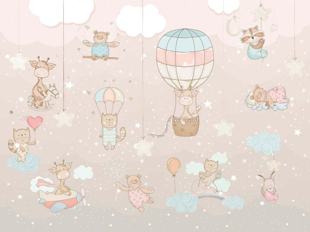 Muurschildering van dieren en ballonnen Muurschildering van dieren en ballonnen