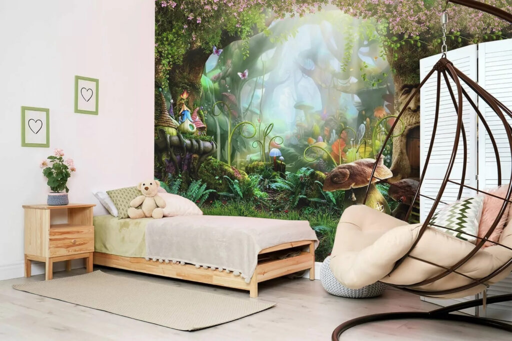 Fairy tale forest with a fairy house and mushrooms Fairy tale forest with a fairy house and mushrooms