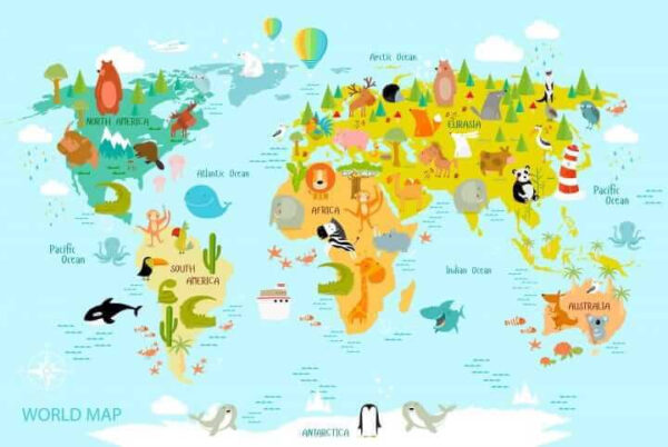 Wereldkaart met dieren Wereldkaart met dieren