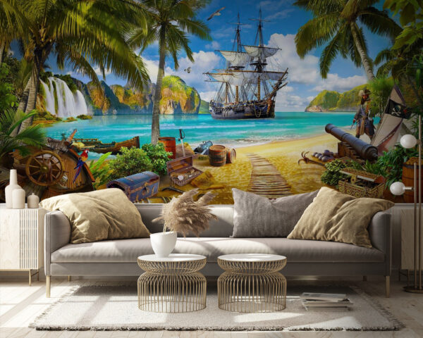 Piratenschip op een strand Piratenschip op een strand