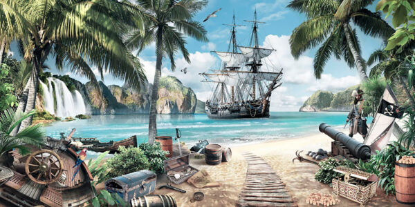 Schilderij van een schip op een strand Schilderij van een schip op een strand