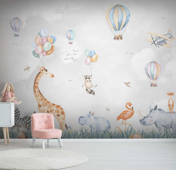 Muurschildering van dieren en ballonnen Muurschildering van dieren en ballonnen