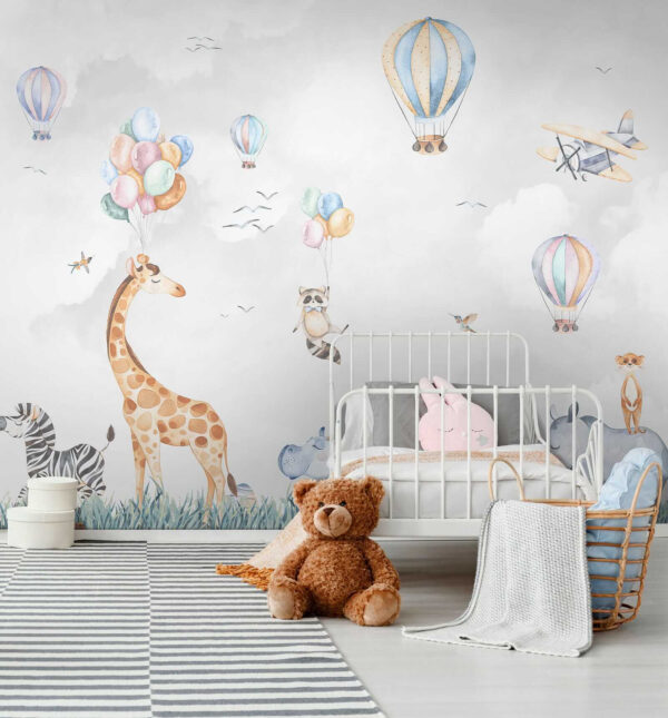 Muurschildering van dieren en ballonnen Muurschildering van dieren en ballonnen