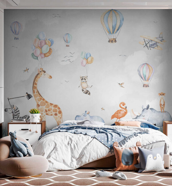 Muurschildering van dieren en ballonnen Muurschildering van dieren en ballonnen