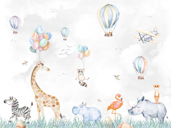 Muurschildering van dieren en ballonnen Muurschildering van dieren en ballonnen