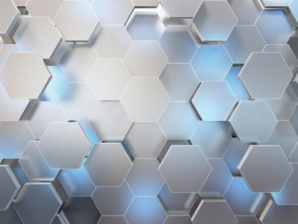 White hexagons with blue lights White hexagons with blue lights