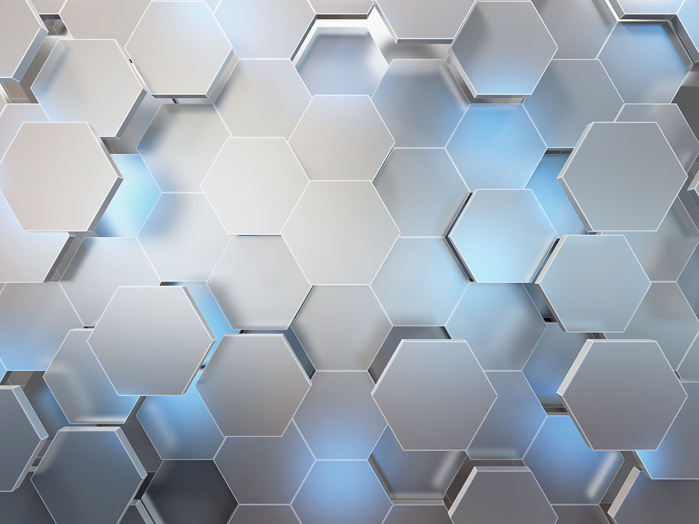 White hexagons with blue lights