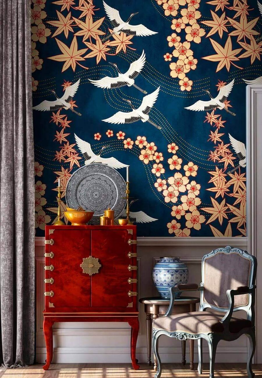 Fotobehang Patroon van bloemen en vogels