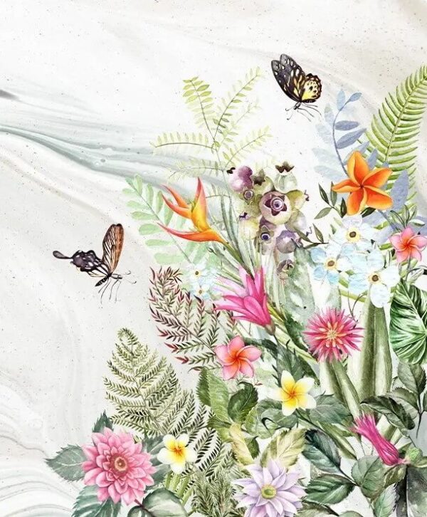 Schilderij van bloemen en vlinders Schilderij van bloemen en vlinders