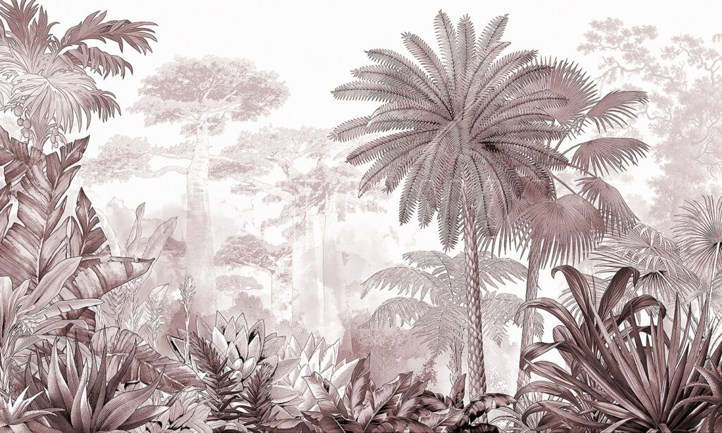 Een groep bomen en planten Een groep bomen en planten
