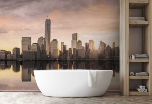 Skyline van een stad met water Skyline van een stad met water