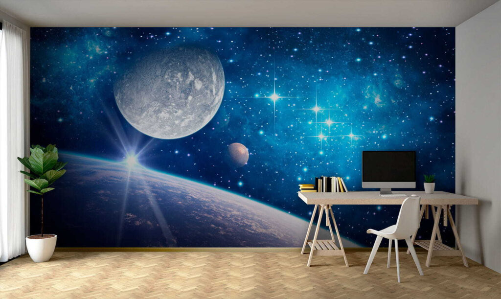 Planet and moon in space Planet and moon in space