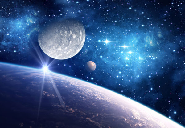 Planeet en maan in de ruimte Planeet en maan in de ruimte