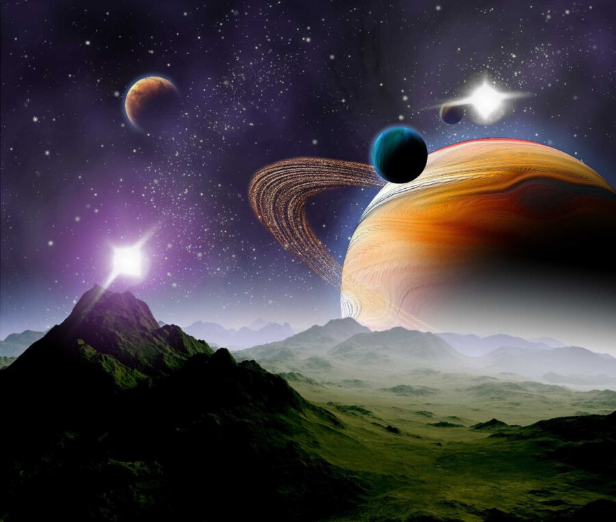 Planeten en sterren in de ruimte