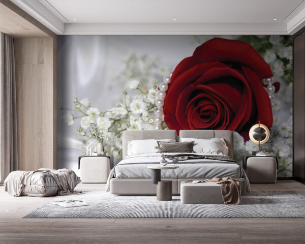 Rode roos en witte bloemen Rode roos en witte bloemen