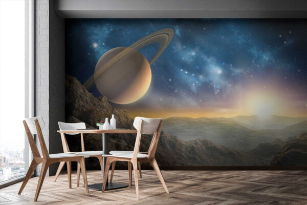 Planeet met ringen aan de hemel Planeet met ringen aan de hemel