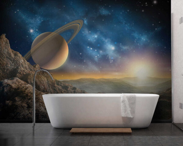 Planeet met ringen aan de hemel Planeet met ringen aan de hemel
