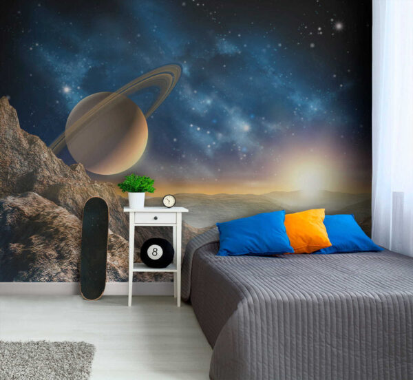 Planeet met ringen aan de hemel Planeet met ringen aan de hemel