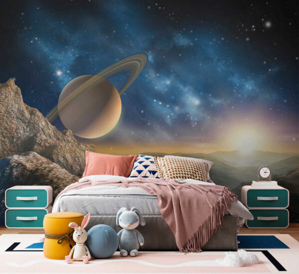 Planeet met ringen aan de hemel Planeet met ringen aan de hemel