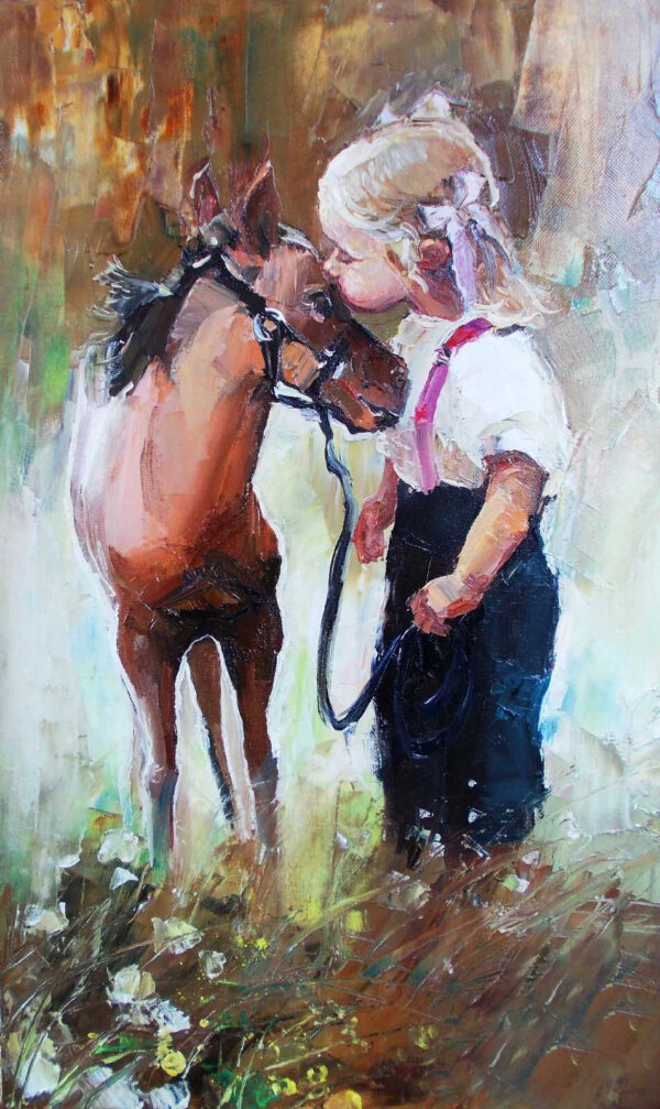 Schilderij van een meisje dat een paard kust u55964p 600x1007 - Schilderij van een meisje dat een paard kust - tegory