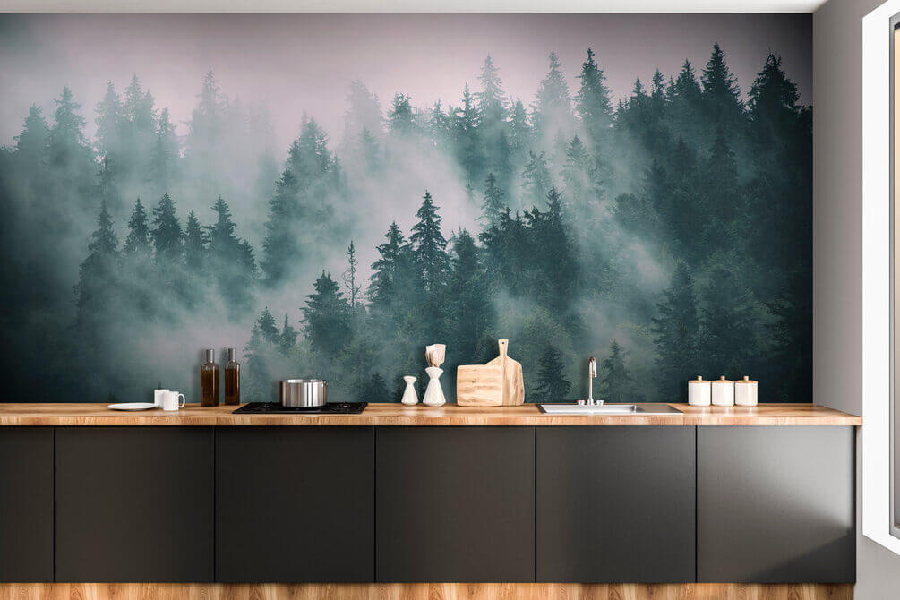 Mistig bos met bomen u55536pik1m - Mistig bos met bomen - tegory