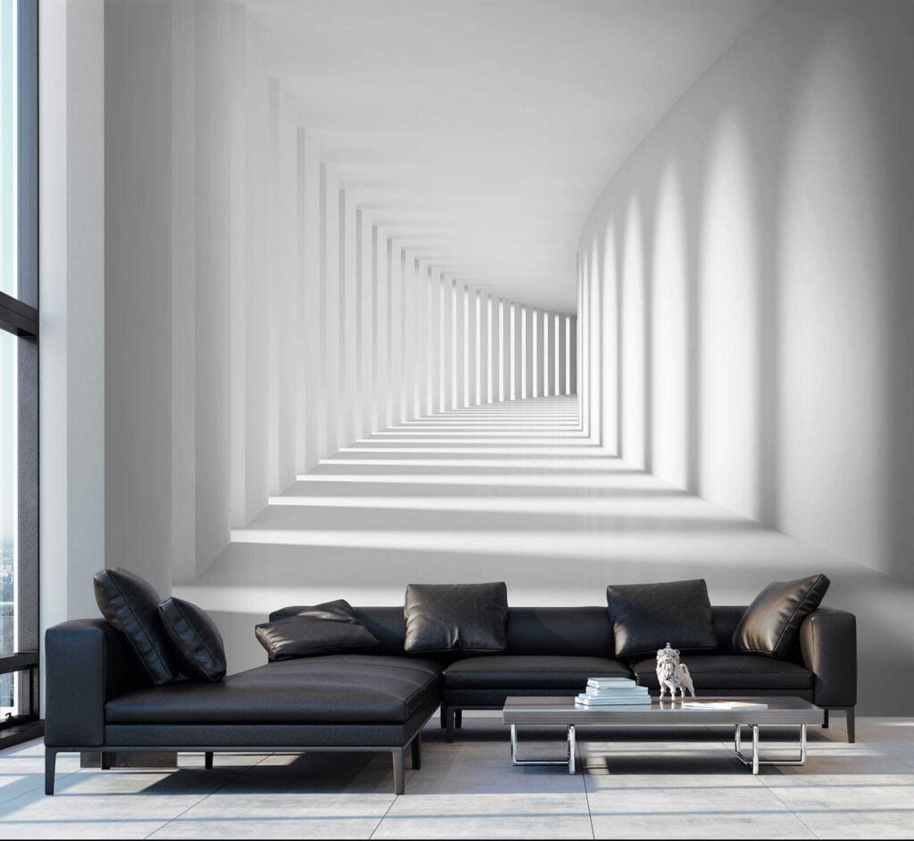 White room with columns and light