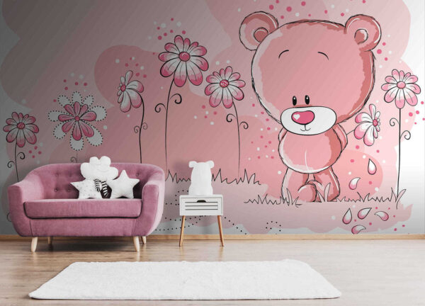 Roze teddybeer met bloemen Roze teddybeer met bloemen